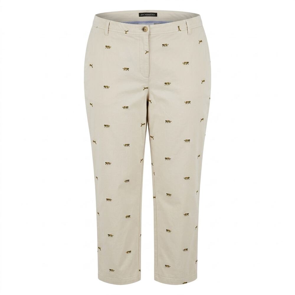 Talbots Relaxed Chino Beige Animal Print Embroidered Pants Women Size 22W